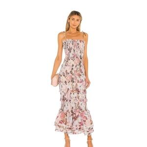 V. Chapman Pink Floral Tiered Midi Dress